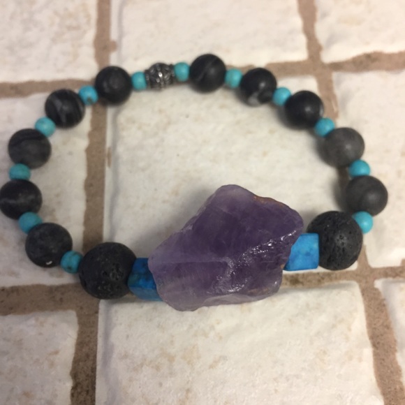 Authentic Large Amethyst Elastic Handmade Bracelet - Picture 7 of 8